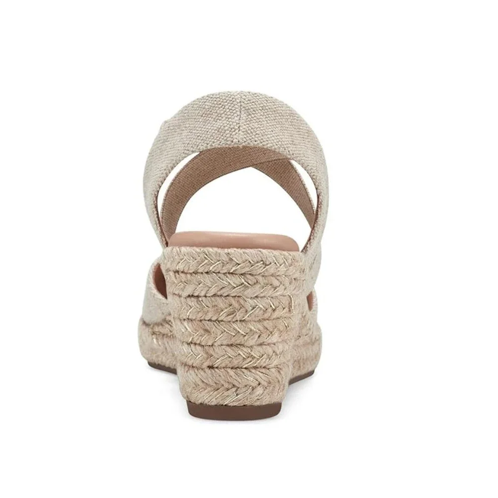Easy Spirit Meza Sandals Women's 10B Gold Round Toe Espadrille Wedge Heel NCZ215